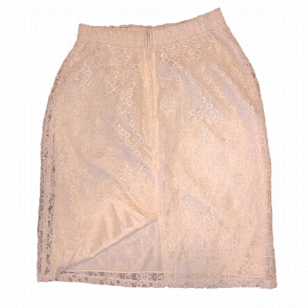 Vtg Floral Lace Off White / Cream Colour Pencil Skirt W Slit In Back - 26” Waist